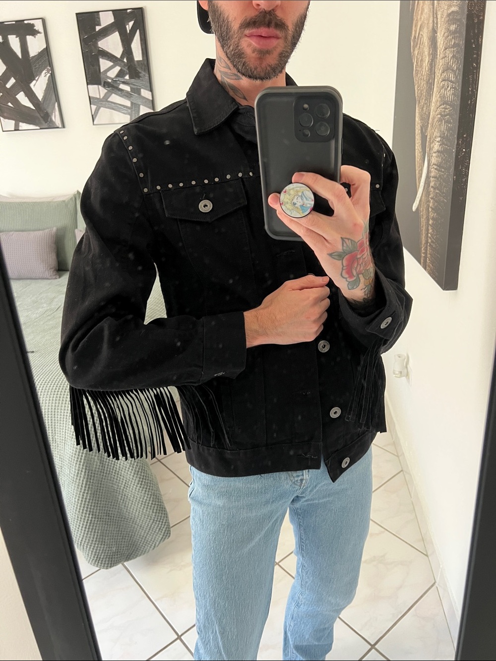 INC International Concepts Black Fringe Jacket